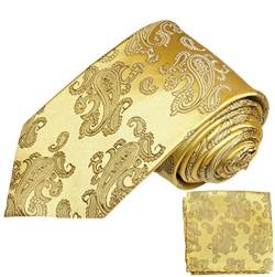 Paul Malone Seidenkrawatten Set 2tlg schmale 6cm Krawatte gold braun paisley + Einstecktuch (Normallange 150cm) von P. M. Krawatten