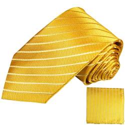 Paul Malone Seidenkrawatten Set 2tlg schmale 6cm Krawatte gold gestreift + Einstecktuch (Normallange 150cm) von P. M. Krawatten