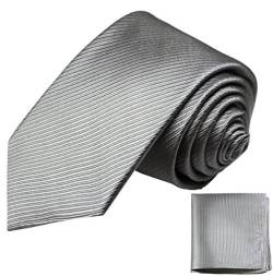 Paul Malone Seidenkrawatten Set 2tlg schmale 6cm Krawatte silber uni + Einstecktuch (Normallange 150cm) von P. M. Krawatten