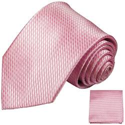 Paul Malone XL Designer Krawatte rosa pink uni Set 3tlg - 100% Seide - Extra lange Krawatte mit Einstecktuch und Manschettenknöpfe von P. M. Krawatten