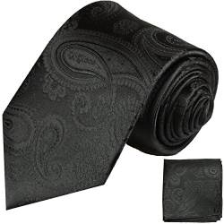 Paul Malone XL Designer Krawatte schwarz paisley Set 3tlg - 100% Seide - Extra lange Krawatte mit Einstecktuch und Manschettenknöpfe von P. M. Krawatten