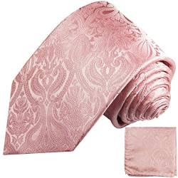 Paul Malone XL Krawatte rosa pink paisley Set 3tlg - 100% Seide - Extra lange Designer Krawatte mit Einstecktuch und Manschettenknöpfe von P. M. Krawatten
