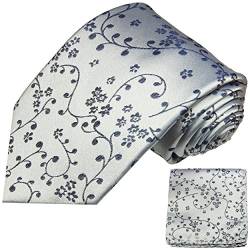 Silber blaues Krawatten Set 2tlg 100% Seidenkrawatte mit Einstecktuch by Paul Malone von P. M. Krawatten