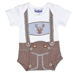 Baby Body mit kurzem Arm im Lederhosenlook mit Hosenträger & Hirsch-Stickerei von P.Eisenherz