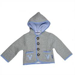 Eisenherz Baby Jungen Kapuzenjacke Sweatjacke mit Geweih, in grau und hellblau - fescher Trachtenlook in Größe 74/80 von P.Eisenherz