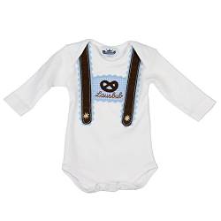 P.Eisenherz Baby Body Langarm hellblau Lausbub und Breze mit Hosenträger Applikation in verschiedenen Größen - süßer Trachtenlook Größe 74 von P.Eisenherz