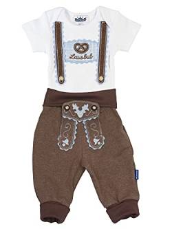 Trachten Set für Lausbuben in Größe 68, bestehend aus Baby Body mit kurzem Arm und Applikation Hosenträger und Baby Jogginghose Lederhosen Look, braun - EIN tolles Geschenk… von P.Eisenherz