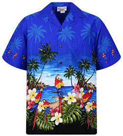 P.L.A. Pacific Legend Original Hawaiihemd, Kurzarm, Papagei Blau mit Schwarz, M von P.L.A.