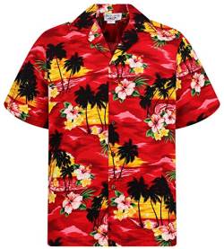 P.L.A. Pacific Legend Original Hawaiihemd, Kurzarm, Rosa Blüte, Rot, M von P.L.A.