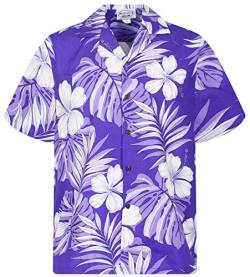 P.L.A. Pacific Legend Original Hawaiihemd, Kurzarm, Weißer Hibiskus, Violett, L von P.L.A.