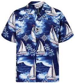 P.L.A. Pacific Legend Original Hawaiihemd, Kurzarm, Yachten, Blau, 3XL von P.L.A.
