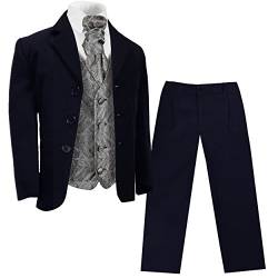 Paul Malone - Jungen Anzug für Kinder festlicher Kinderanzug blau (tailliert) + Silber graue Hochzeit Weste mit Plastron 2 von P.M. Kinderanzug