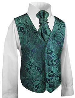 Festliche Kinder Anzug Weste für Jungs 3tlg smaragd grün Paisley + Hemd + Plastron I Hochzeit Kommunion 116 (6 Jahre) von P.M. Kinderwesten