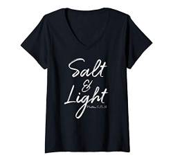 Damen Christian Bible Verse Quote for Women Cute Salt & Light T-Shirt mit V-Ausschnitt von P37 Design Studio Jesus Shirts