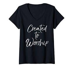 Damen Christian Praise Quote Music Gift Women's Created to Worship T-Shirt mit V-Ausschnitt von P37 Design Studio Jesus Shirts