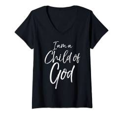 Süßes christliches Heilszitat Geschenk Ich bin ein Kind Gottes T-Shirt mit V-Ausschnitt von P37 Design Studio Jesus Shirts