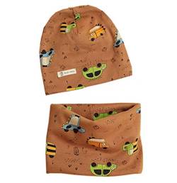 PAADIYA Boomly Baby Kinder Baumwolle Beanie Mütze Hut Mit Loop Schal Herbst Winter Drucken Absicherungskappe Hedging Cap Schal Halsbänder Schal Caps Set von PAADIYA