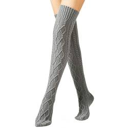 PAADIYA Boomly Damen Mädchen Kniestrümpfe Lange Overknee Strümpfe Stricken Beinwärmer Winter Socken Warm Innen Zuhause Wolle Socken Knieschoner Doppelter Diamant Fußbodensocken von PAADIYA