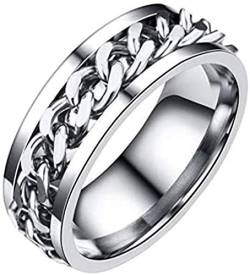 PAADIYA Spinner Ring Frauen Männer Mit drehbarer Kette Titanstahlringe Bier öffnen gotisch Punk Biker Rock Freundschaftsringe Band Ring (Silber, 49 (15.6)) von PAADIYA