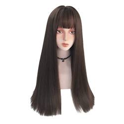 weich Perücke Perücken Für Damen, Lange Glatte Haare, Mit Air Bangs, Hochwertige, Geschwollene Stirnband-perücken, 60 Cm/24 Zoll, Mode-party, Cosplay-perücken natürlich von PAASHE