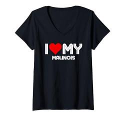 I Love My Malinois. T-Shirt mit V-Ausschnitt von PABLO'S PAW PRINTS