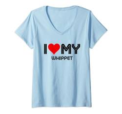I Love My Whippet. T-Shirt mit V-Ausschnitt von PABLO'S PAW PRINTS
