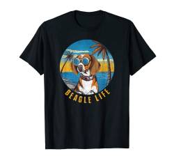 Vintage Beagle Life, Beagle in Sunglasses on Beach T-Shirt von PABLO'S PAW PRINTS