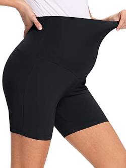 PACBREEZE 12,7 cm Umstands-Shorts, Leggings, Schwangerschaftshose, Nachtwäsche, Yoga, Workout-Shorts, A01 Schwarz, Mittel von PACBREEZE