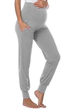 PACBREEZE Wrokout Damen Umstandshose Casual Pants Bequem Yoga Pyjama Schwangerschaft Lounge Hose - Grau - Groß von PACBREEZE