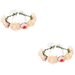 PACKOVE 2St Strandgirlande Blumenmädchen Kopfschmuck künstliches Blumenmuster haarschmuck Tiara Girlande Kopfschmuck Kranz Kopfbedeckung Rosen Stirnband schmücken Brautjungfer Stoff von PACKOVE