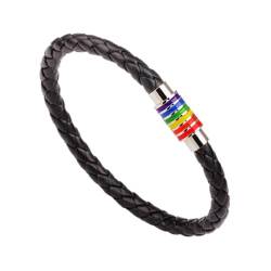 PACKOVE 2st Lgbt-armband Männer Regenbogenarmband Für Paare Herren Armbänder Freundschaftsarmband Für Männer Lgbtq-armband Paar Schwarzes Lederarmband Buntes Armband Weben von PACKOVE