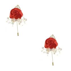 PACKOVE 4 Stück Braut Kleidungsnadel Brosche Blumen Knopflöcher Braut Corsage Dekoration Für Brautbankette Florale Ansteckblume Anstecknadel Für Männer Fräulein Rose Künstliche Rot von PACKOVE