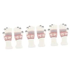 PACKOVE Cartoon-Handschuhe 3 Paare Weihnachtswarme Handschuhe Weihnachts Süße Winterhandschuhe Warmer Schneehandschuh Weihnachts-cartoon-handschuhe Geschenk Weiß Stricken Frau Weihnachten von PACKOVE