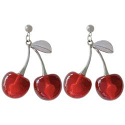 PACKOVE Rote Kirsche Ohrringe Kirschohrringe Für Damen Tropfen Ohrringe Ohrringe Fasching Schmuck Cherry Ohrringe Frucht Ohrringe 3D Obst Baumeln Ohrring Für Frauen von PACKOVE