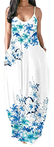 PADOLA Damen Sommerkleid Lang Boho Kleid Ärmellos Maxikleider Chic Casual Strandkleid Blumen Freizeitkleid mit Taschen (0 Lilie, L) von PADOLA