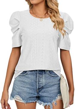 PADOLA Damen T-Shirts Kurzarm Puffärmel Bluse (M, 0 Weiß) von PADOLA