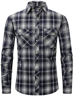 PADOLA Flanellhemd Herren Langarm Baumwolle Freizeithemden Karohemd Plaid Shirt Holzfällerhemd Oktoberfest Kariertes Hemd Weihnachten Thermohemd (1 Weiß, L) von PADOLA