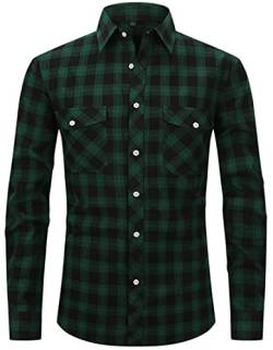 PADOLA Flanellhemd Herren Langarm Baumwolle Freizeithemden Karohemd Plaid Shirt Holzfällerhemd Oktoberfest Kariertes Hemd Weihnachten Thermohemd (Armeegrün, L) von PADOLA