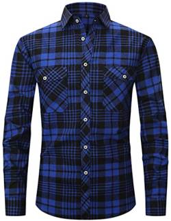 PADOLA Flanellhemd Herren Langarm Baumwolle Freizeithemden Karohemd Plaid Shirt Holzfällerhemd Oktoberfest Kariertes Hemd Weihnachten Thermohemd (Dunkelblau, M) von PADOLA