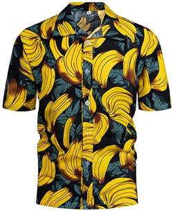 PADOLA Hawaii Hemd Männer Funky Kurzarmhemd Herren Bedruckt Hawaii Hemd Blumen Strandhemd 80er Jahre Outfit Sommer Hemd (Banane, M) von PADOLA