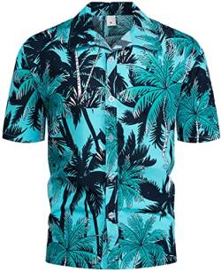 PADOLA Hawaii Hemd Männer Funky Kurzarmhemd Herren Bedruckt Hawaii Hemd Blumen Strandhemd 80er Jahre Outfit Sommer Hemd (Blaugün, L) von PADOLA