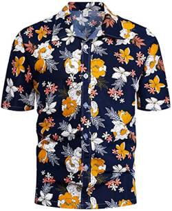 PADOLA Hawaii Hemd Männer Funky Kurzarmhemd Herren Bedruckt Hawaii Hemd Blumen Strandhemd 80er Jahre Outfit Sommer Hemd (Gelbe Blumen, 2XL) von PADOLA