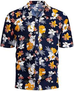 PADOLA Hawaii Hemd Männer Funky Kurzarmhemd Herren Bedruckt Hawaii Hemd Blumen Strandhemd 80er Jahre Outfit Sommer Hemd (Gelbe Blumen, XL) von PADOLA