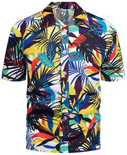PADOLA Hawaii Hemd Männer Funky Kurzarmhemd Herren Bedruckt Hawaii Hemd Blumen Strandhemd 80er Jahre Outfit Sommer Hemd (Mehrfarbig, 2XL) von PADOLA