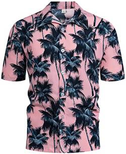PADOLA Hawaii Hemd Männer Funky Kurzarmhemd Herren Bedruckt Hawaii Hemd Blumen Strandhemd 80er Jahre Outfit Sommer Hemd (Pink, M) von PADOLA