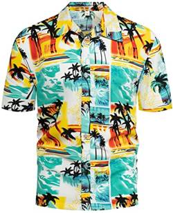 PADOLA Hawaii Hemd Männer Funky Kurzarmhemd Herren Bedruckt Hawaii Hemd Blumen Strandhemd 80er Jahre Outfit Sommer Hemd (Sommer Strand, XL) von PADOLA