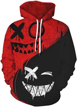 PADOLA Herren 3D Druck Kapuzenpullover Langarm Hoodie mit Taschen Casual Sweatshirt Halloween Weihnachten Streetwear Christmas Xmas Geschenke (01 Schwarz Rot, 5XL) von PADOLA