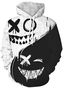 PADOLA Herren 3D Druck Kapuzenpullover Langarm Hoodie mit Taschen Casual Sweatshirt Halloween Weihnachten Streetwear Christmas Xmas Geschenke (01 Schwarz Weiß Mund, M) von PADOLA