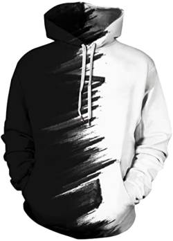 PADOLA Herren 3D Druck Kapuzenpullover Langarm Hoodie mit Taschen Casual Sweatshirt Halloween Weihnachten Streetwear Christmas Xmas Geschenke (Schwarz Weiß 2, 4XL) von PADOLA