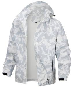 PADOLA Herren Jacke Herren Übergangsjacke Wasserdichte Regenjacke Windbreaker Windjacke Camouflage Softshelljacke Bomberjacke leichte Sommerjacke (6255 Weiß 2XL) von PADOLA